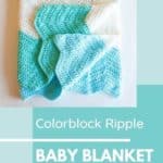 text colorblock ripple baby blanket crochet pattern and photo of blanket