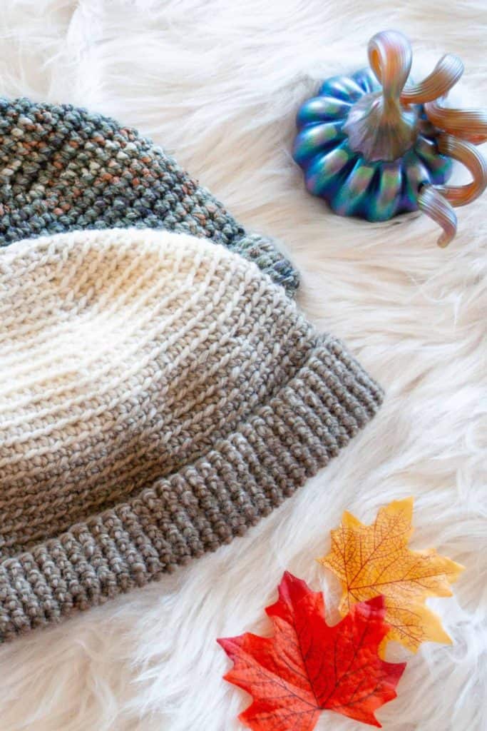 two bulky yarn crochet hats