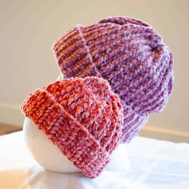 Two Velvet Yarn Crochet Hats