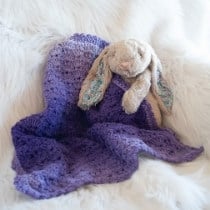 purple ombre baby blanket and stuffed bunny