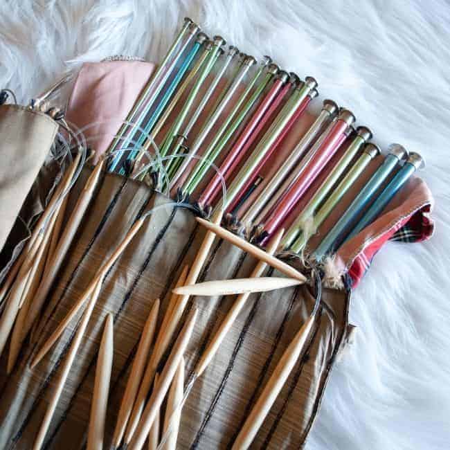 collection of straight and circular knitting needles