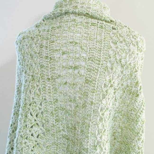 back of lightweight crochet shawl