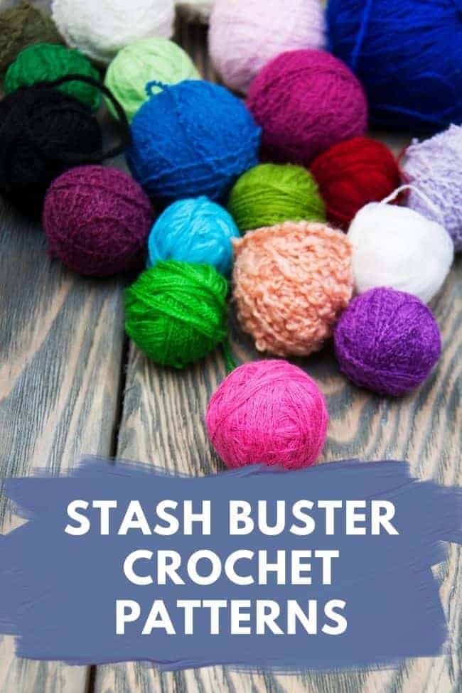 balls of scrap yarn with text reading stash buster crochet patterns