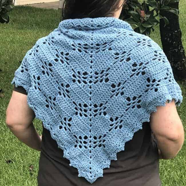 triangle shawl in blue back view