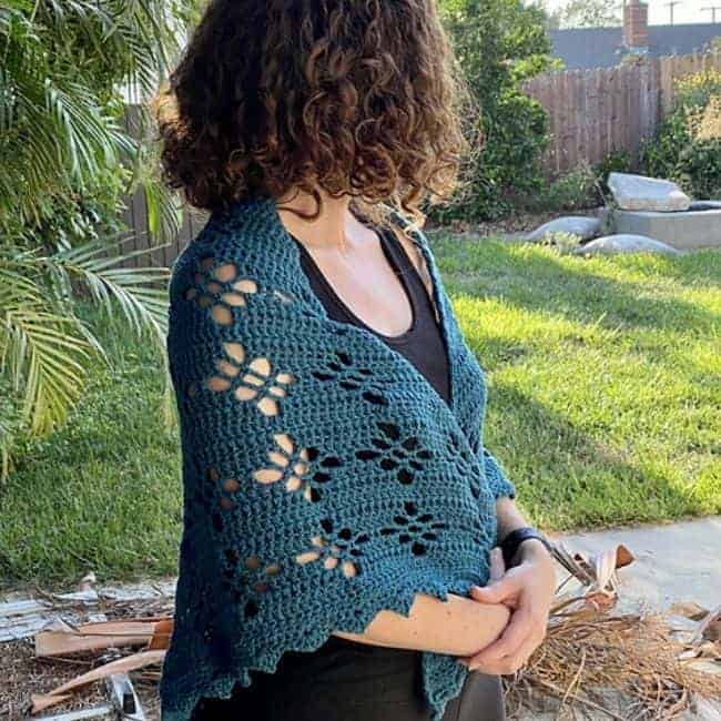 crochet triangle shawl side view
