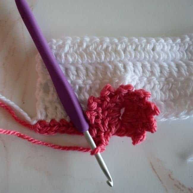 finish the double crochet and picot stitch four more times