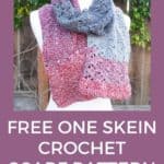 scarf on mannequin and text reading free one skein crochet scarf pattern
