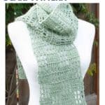 scarf around mannequin and text reading free one skein light weight crochet scarf pattern