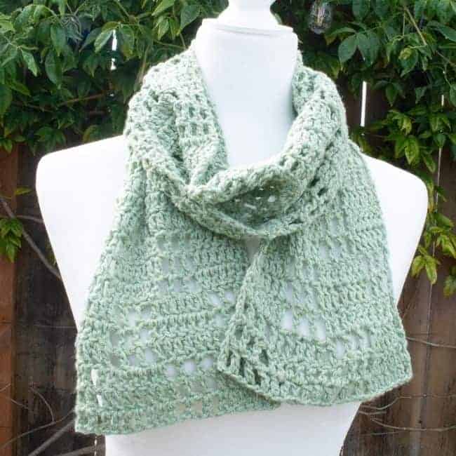 lightweight crochet scarf worn shorter