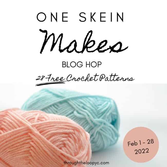 text reading one skein makes blog hop and two balls of yarn