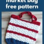 text reading crochet market bag free pattern and bag lying on a table