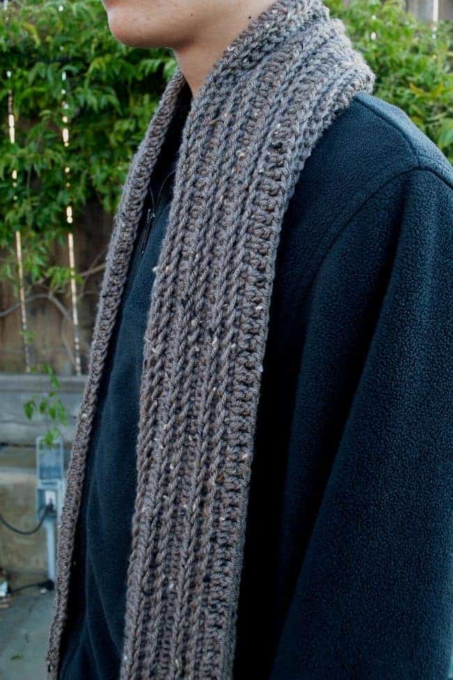 crochet scarf worn long with no wrap