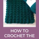 crochet sedge stitch square, yarn, and text reading how to crochet the sedge stitch