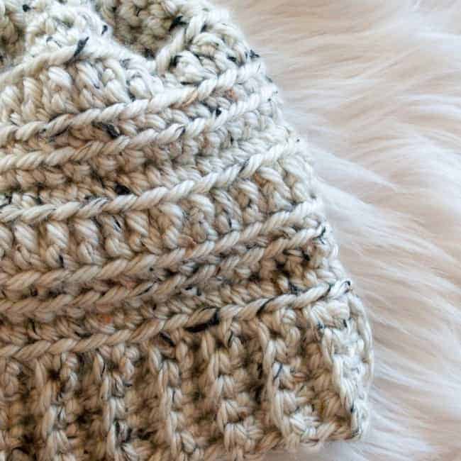 close up of ribbing and side of bulky hat