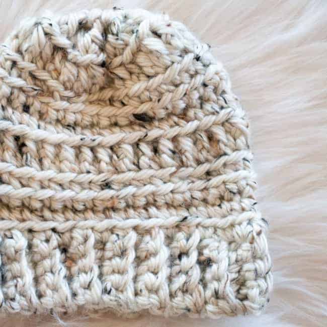 close up of most of medium size crochet bulky hat