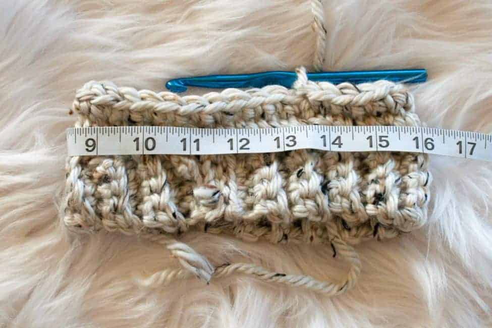 ruler measuring circumference of bottom of crochet hat