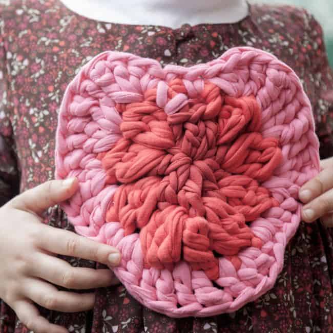 large pink crocheted heart