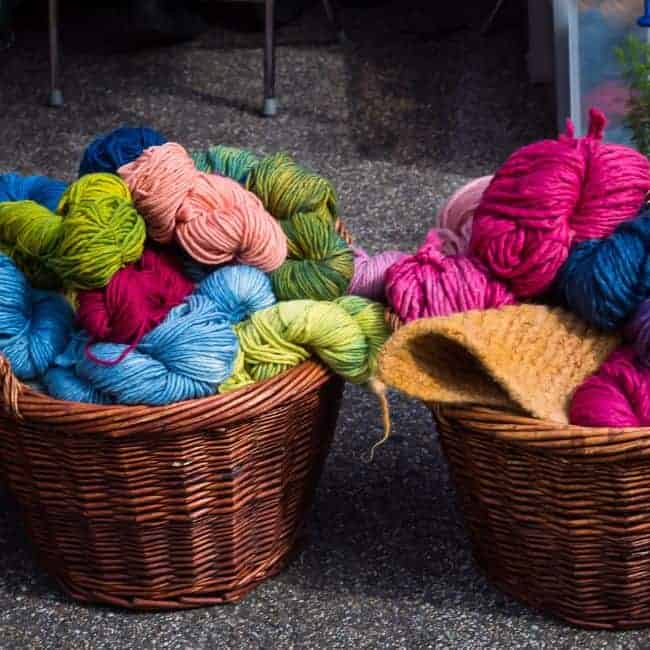two baskets of yarn