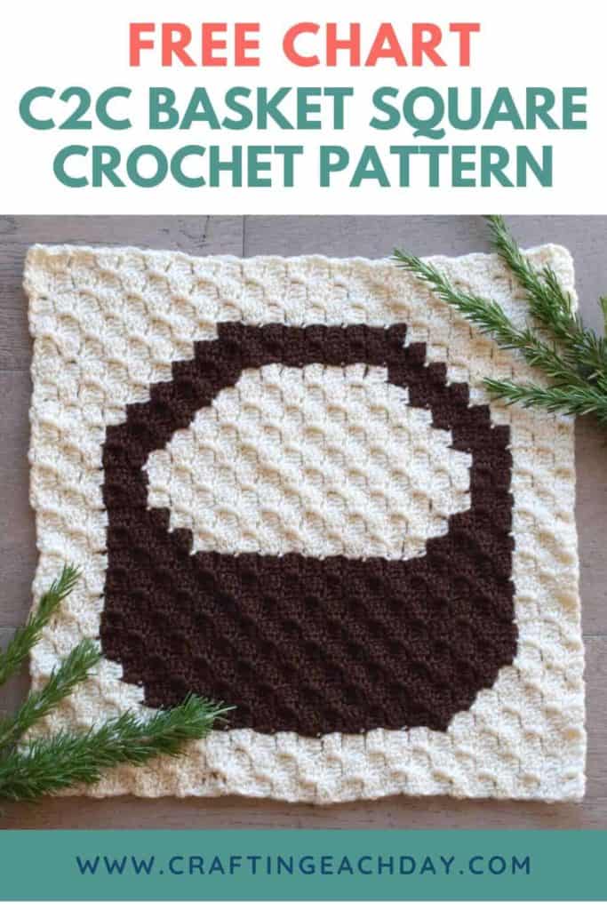 basket square with rosemary and text reading free chart c2c basket square crochet pattern