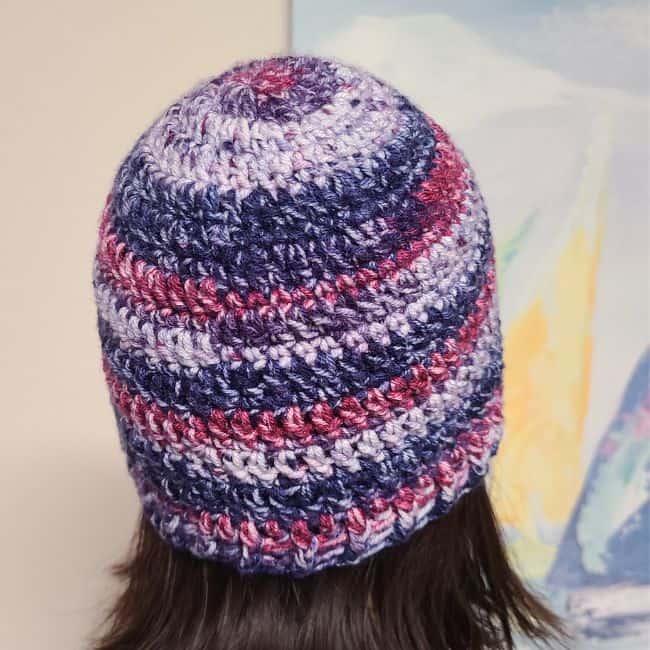 crochet beanie in pink and purle