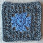 crochet square in blue and gray